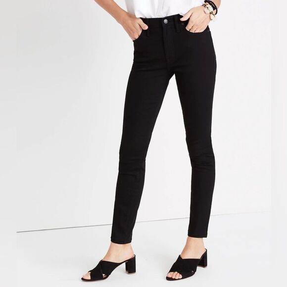 Madewell Tall 9” Mid-Rise Skinny Jeans in ISKO Stay Black Size 26T | 2 Tall - Picture 1 of 14